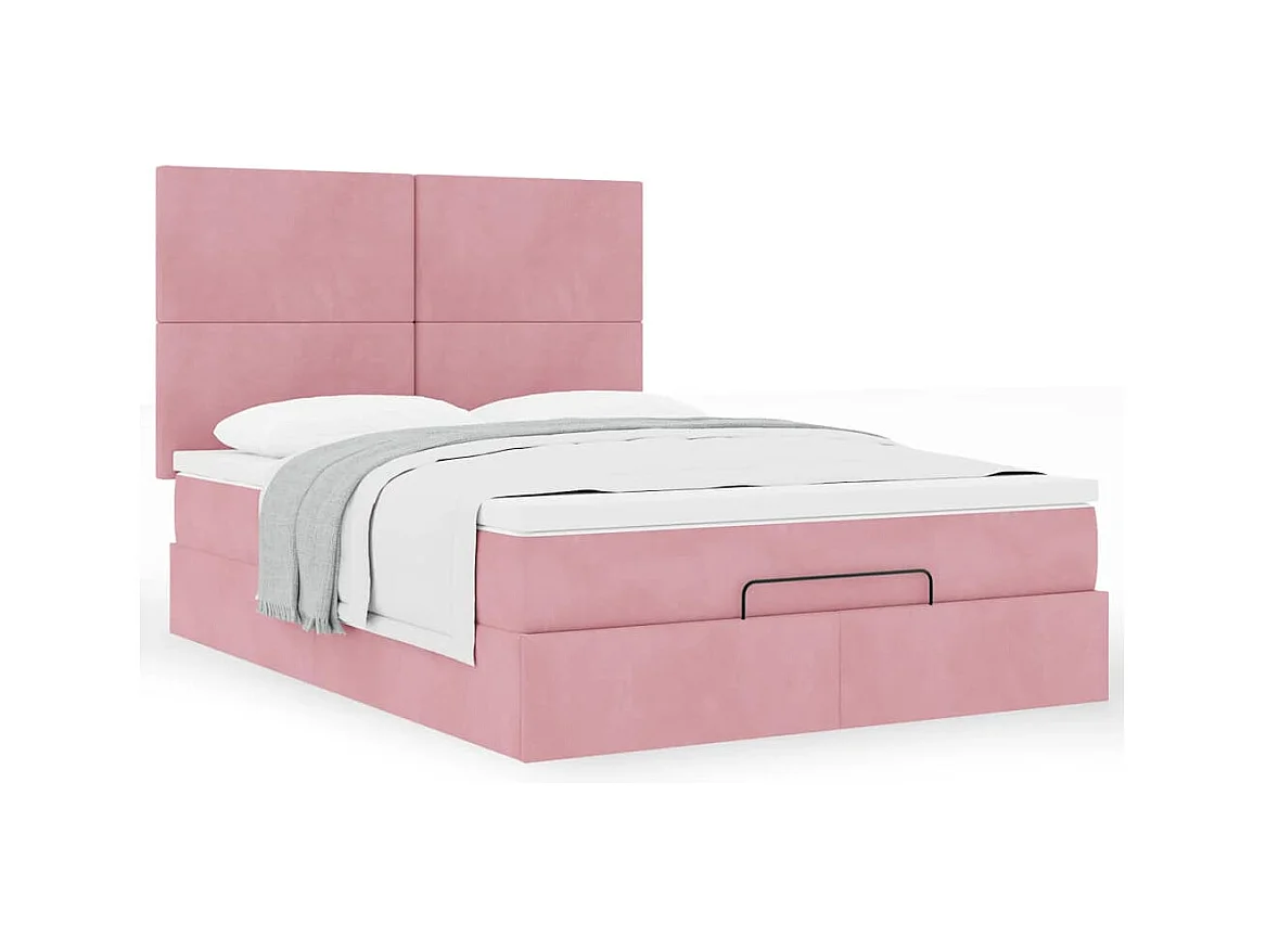 Cadre de lit ottoman avec matelas rose 140x200 cm velours