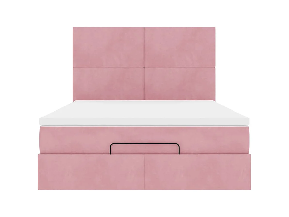 Cadre de lit ottoman avec matelas rose 140x200 cm velours