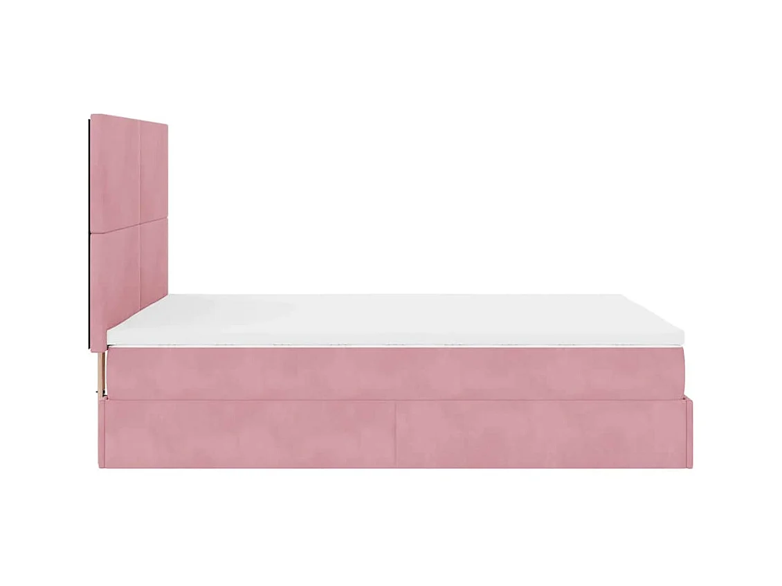 Cadre de lit ottoman avec matelas rose 140x200 cm velours