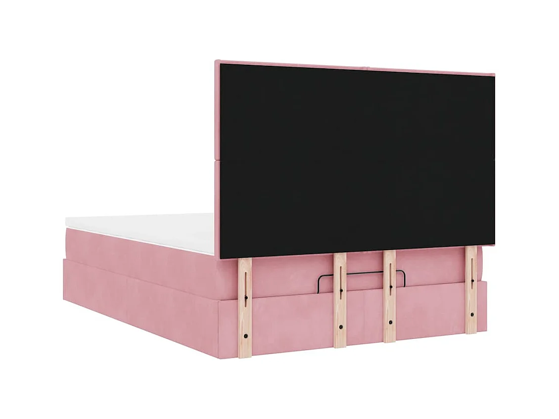 Cadre de lit ottoman avec matelas rose 140x200 cm velours