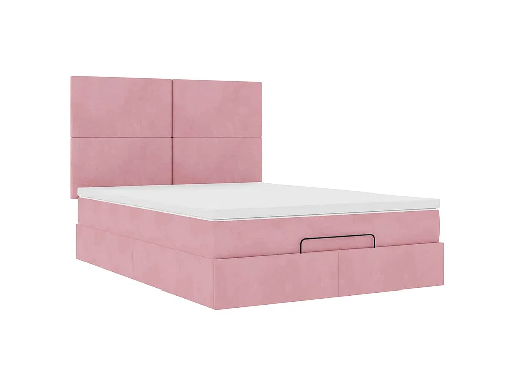 Struttura Letto Pouf con Materassi Rosa 140x200 cm in Velluto