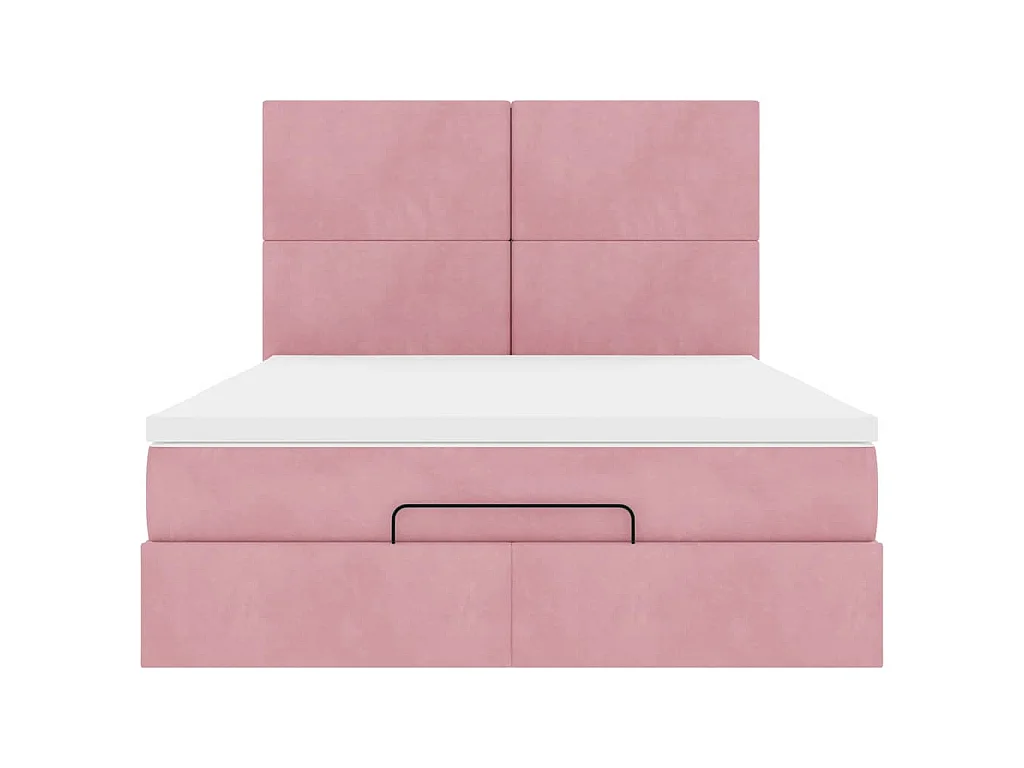 Struttura Letto Pouf con Materassi Rosa 140x200 cm in Velluto