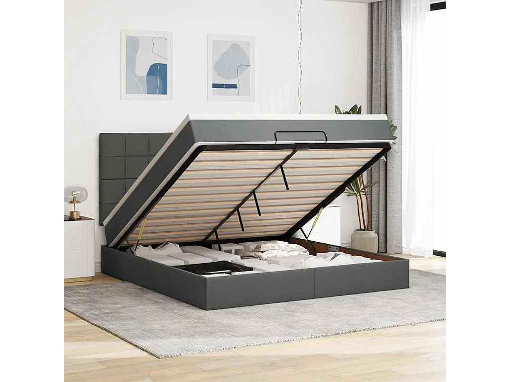 Estructura cama otomana colchón tela gris oscuro 180x200cm