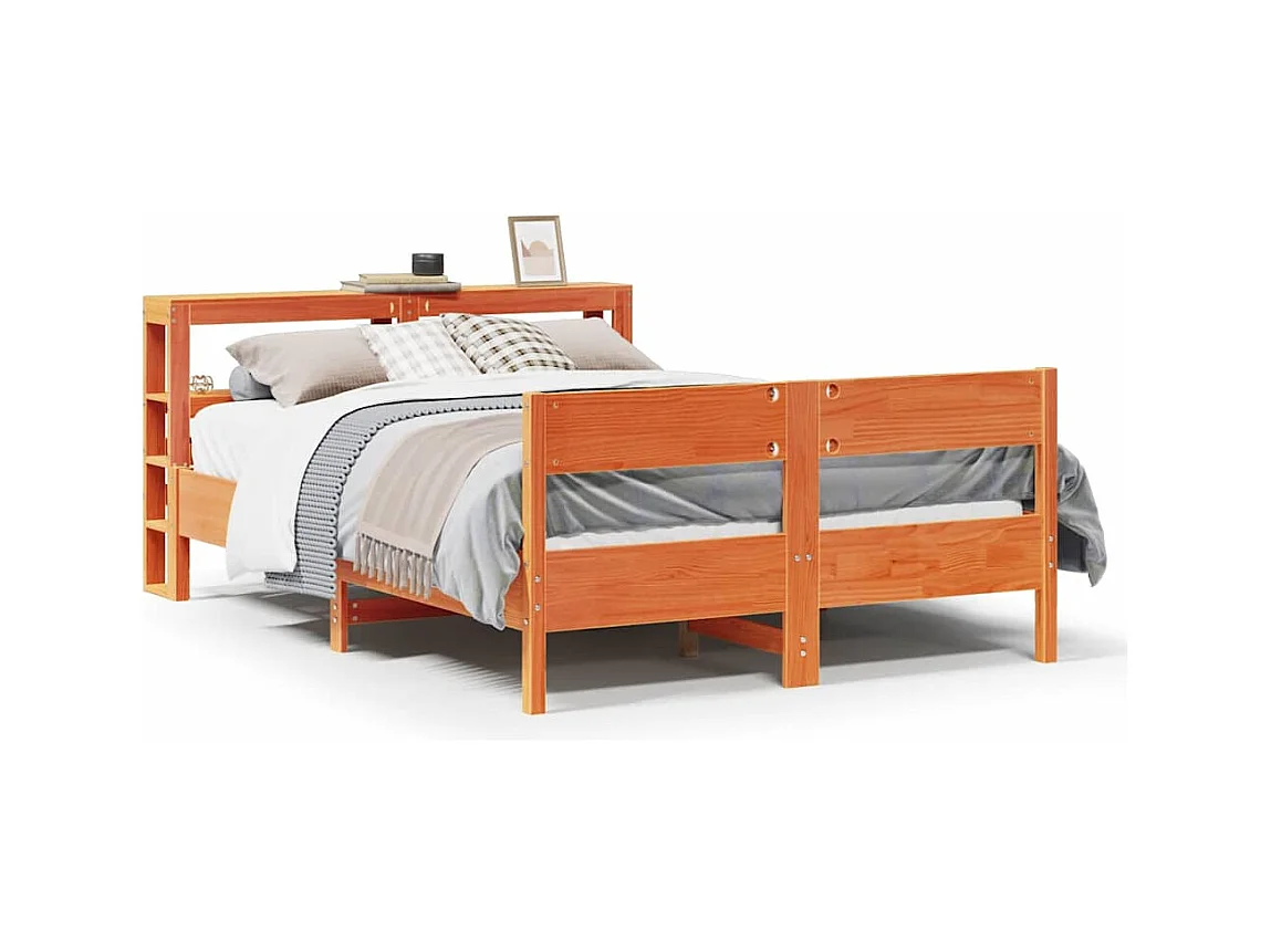 Cadre de lit sans matelas cire marron 140x190cm bois pin massif