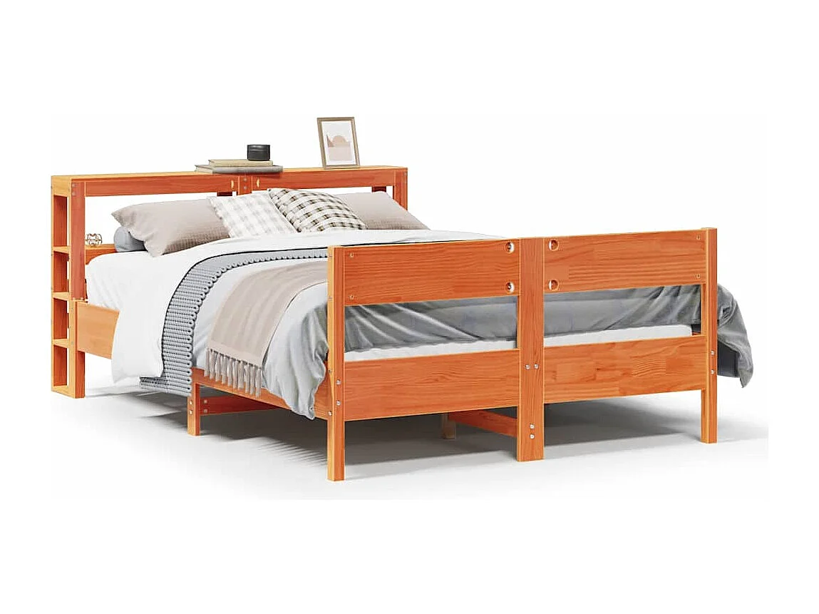 Cama sem colchão 140x190 cm pinho maciço castanho-mel