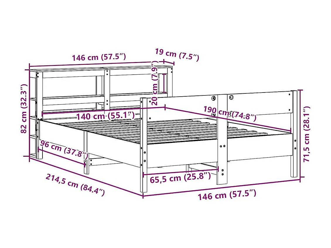Cama sem colchão 140x190 cm pinho maciço castanho-mel