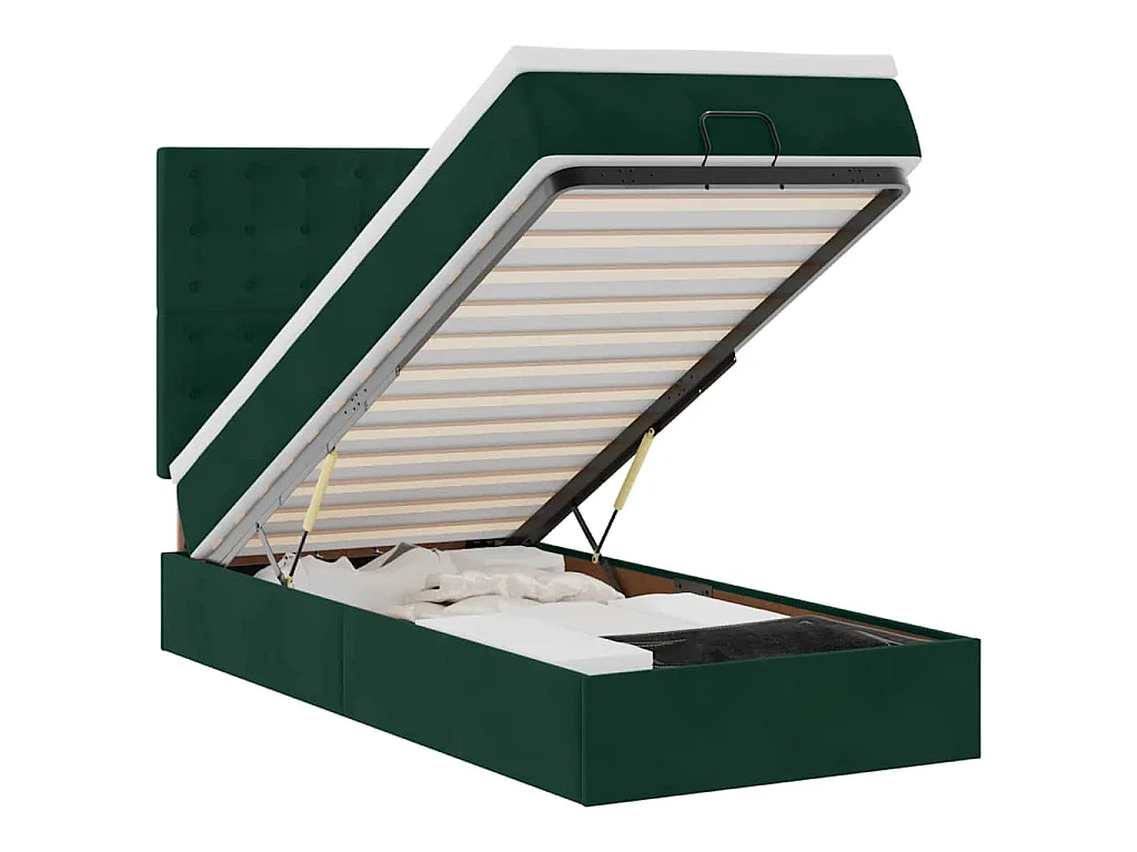 Ottoman-Bett mit Matratzen & LEDs Dunkelgrün 90x200 cm Samt