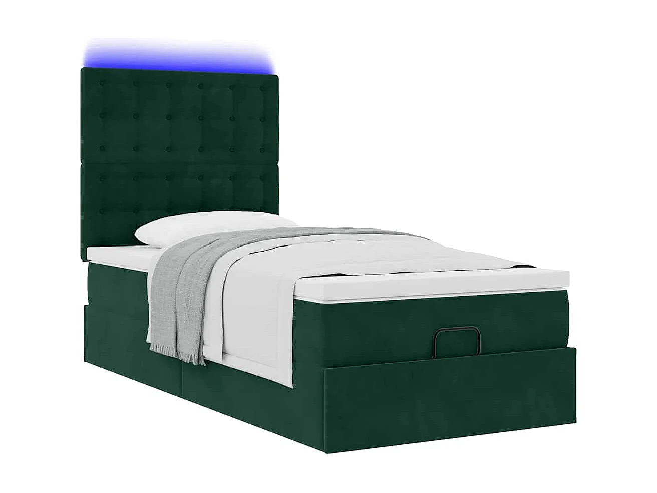 Ottoman-Bett mit Matratzen & LEDs Dunkelgrün 90x200 cm Samt