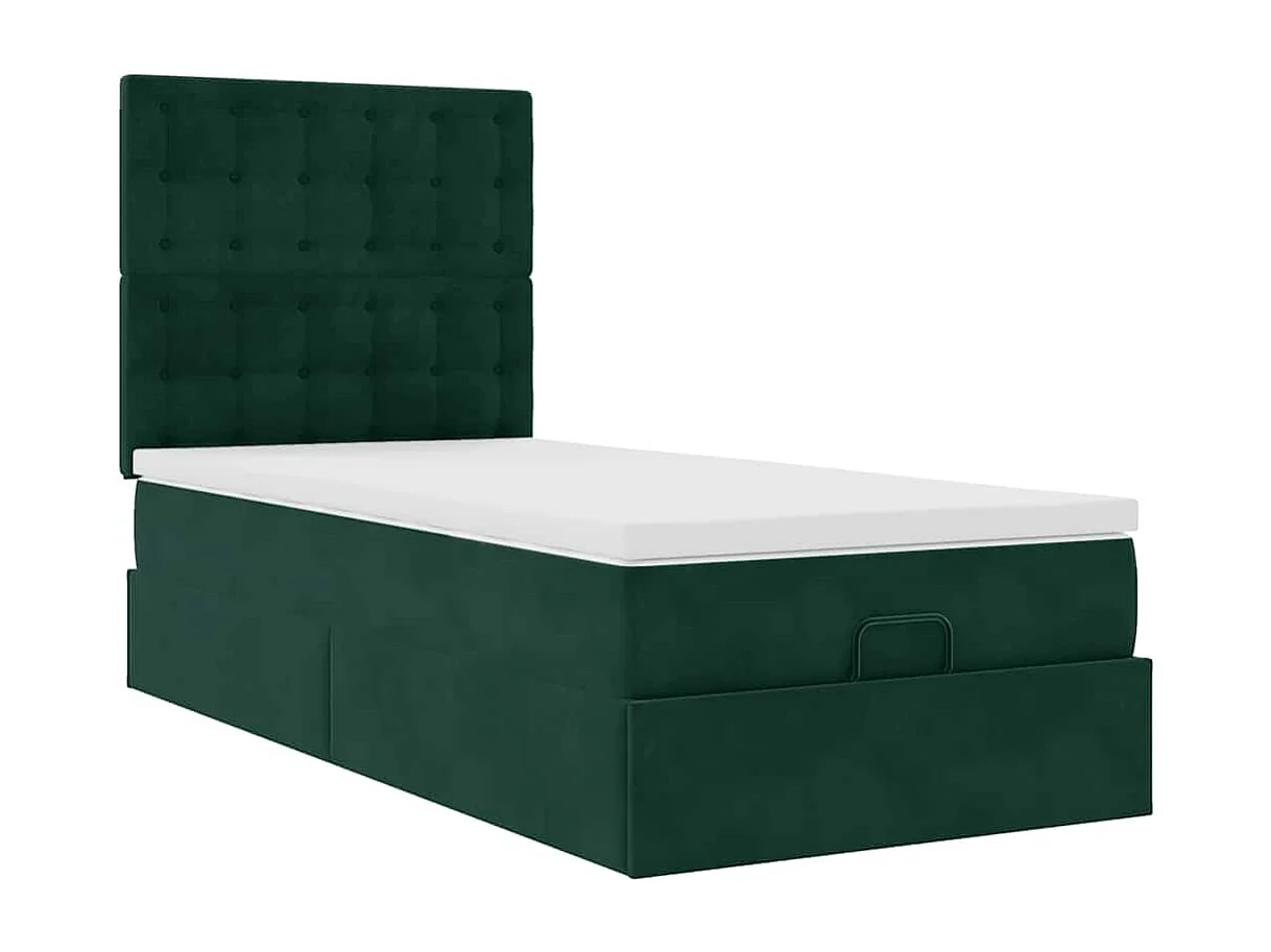 Ottoman-Bett mit Matratzen & LEDs Dunkelgrün 90x200 cm Samt