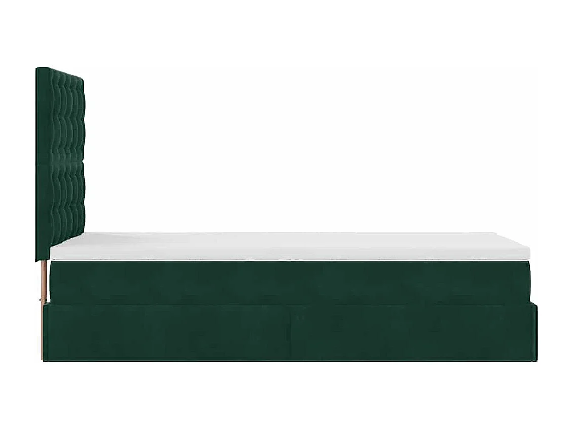 Ottoman-Bett mit Matratzen & LEDs Dunkelgrün 90x200 cm Samt