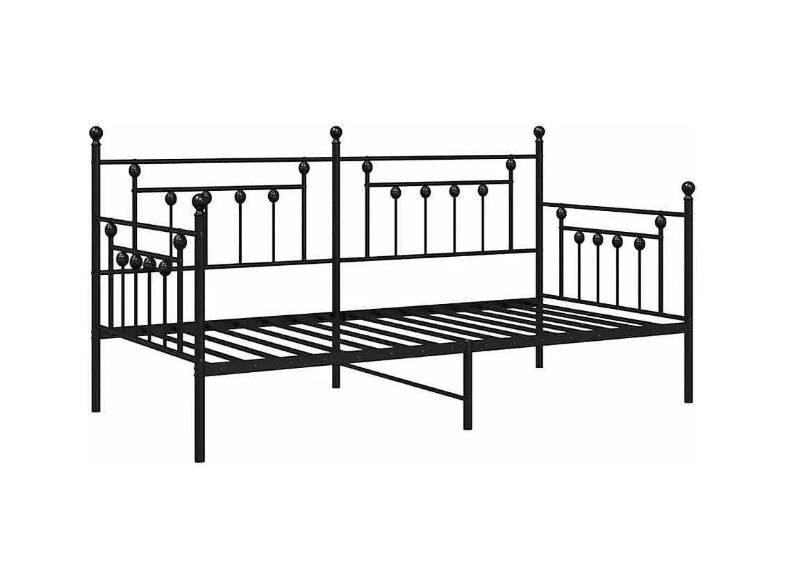 Tagesbettrahmen mit Kopfteil Schwarz 90 x 200 cm Stahl