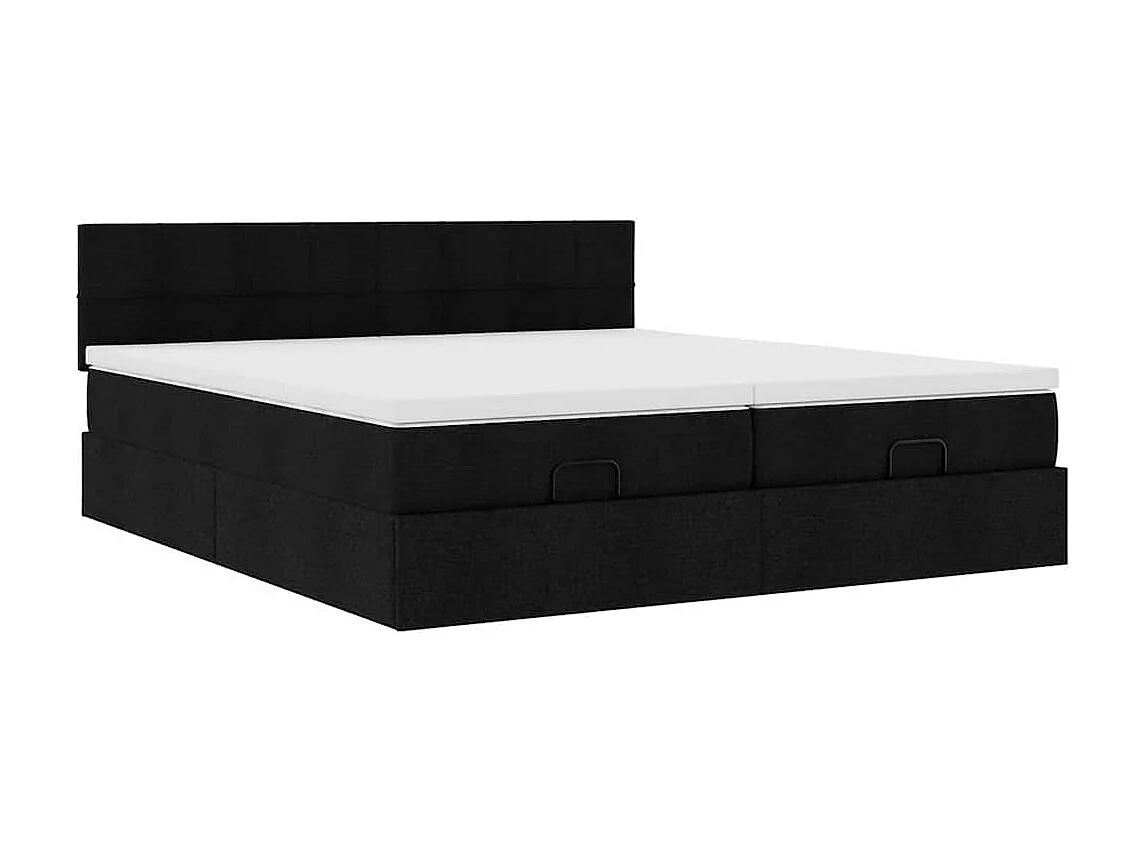 Struttura Letto Pouf con Materassi Nero 160x200 cm in Tessuto