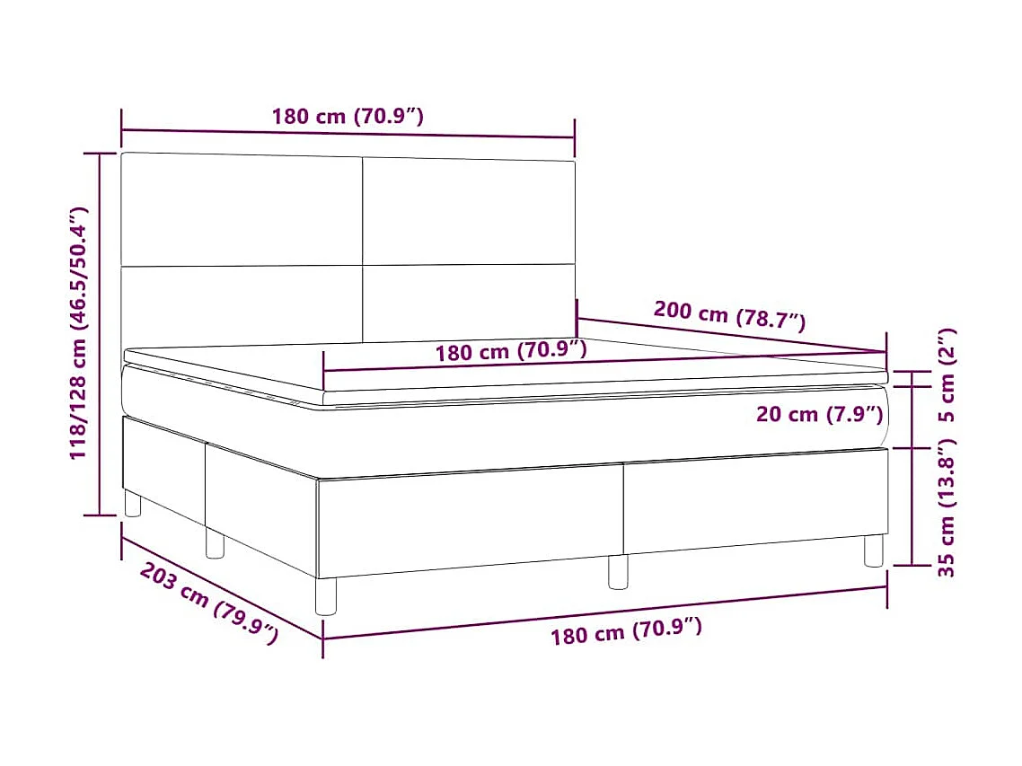 Cama box spring colchón y LED terciopelo verde oscuro 180x200cm