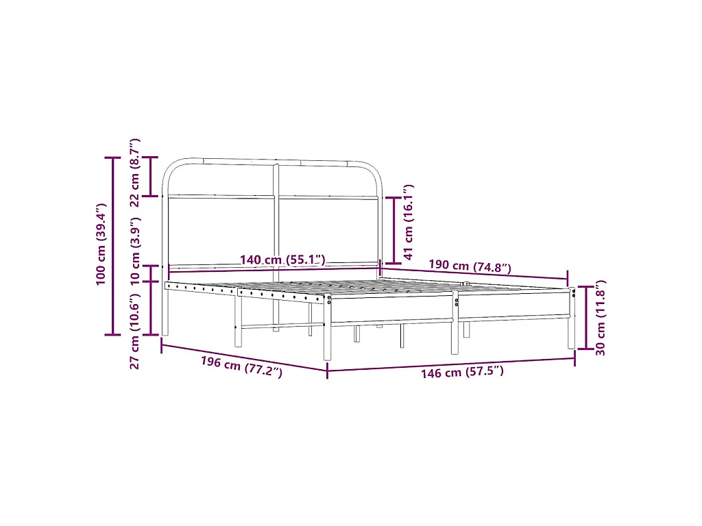 Cadre de lit sans matelas 140x190 cm chêne fumé bois ingénierie