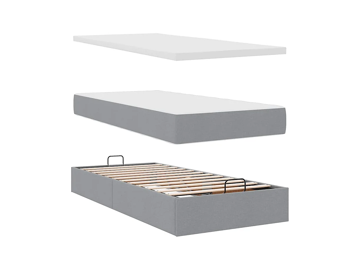 Cadre de lit ottoman et matelas gris clair 90x190 cm tissu