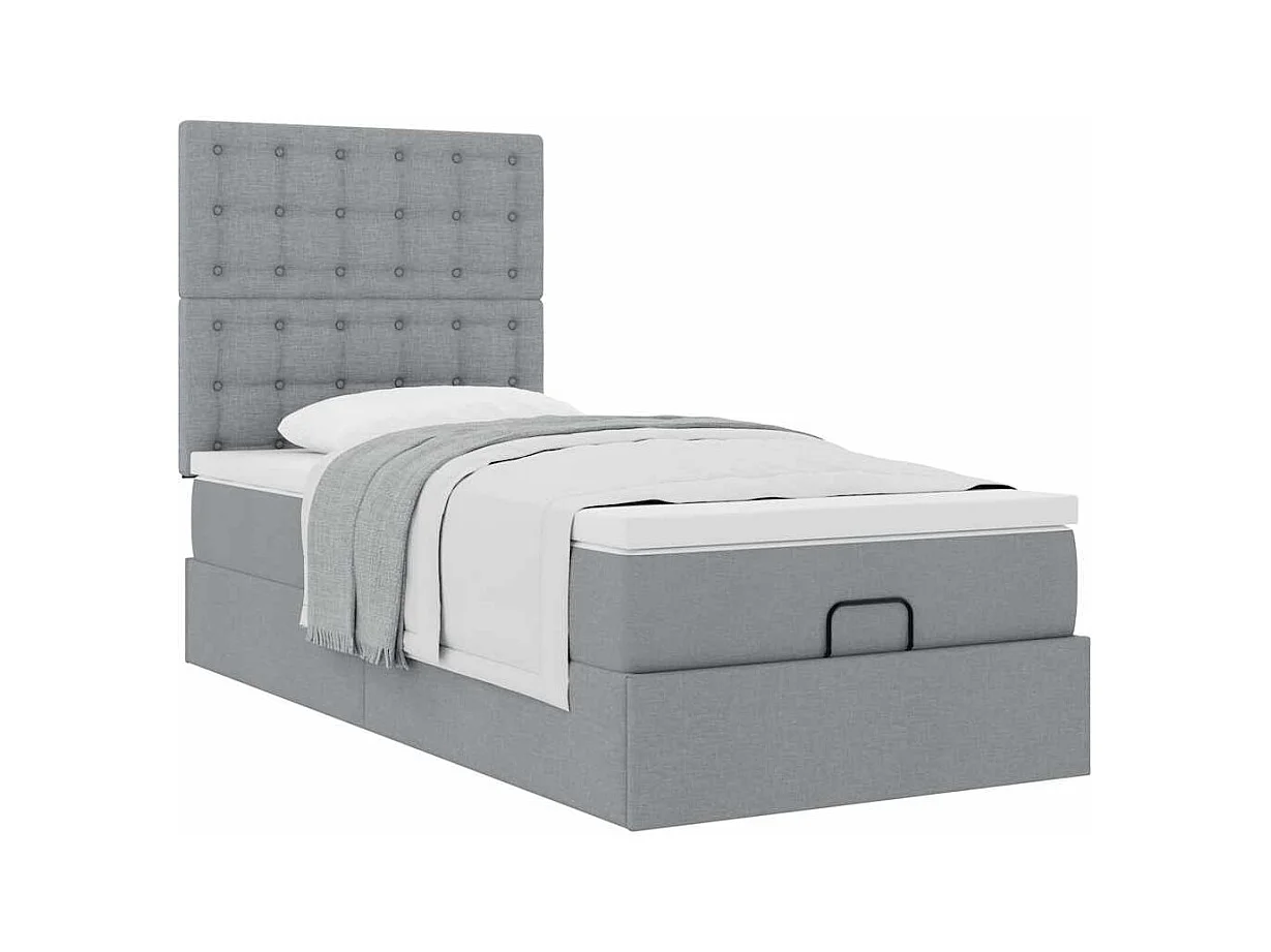 Cadre de lit ottoman et matelas gris clair 90x190 cm tissu