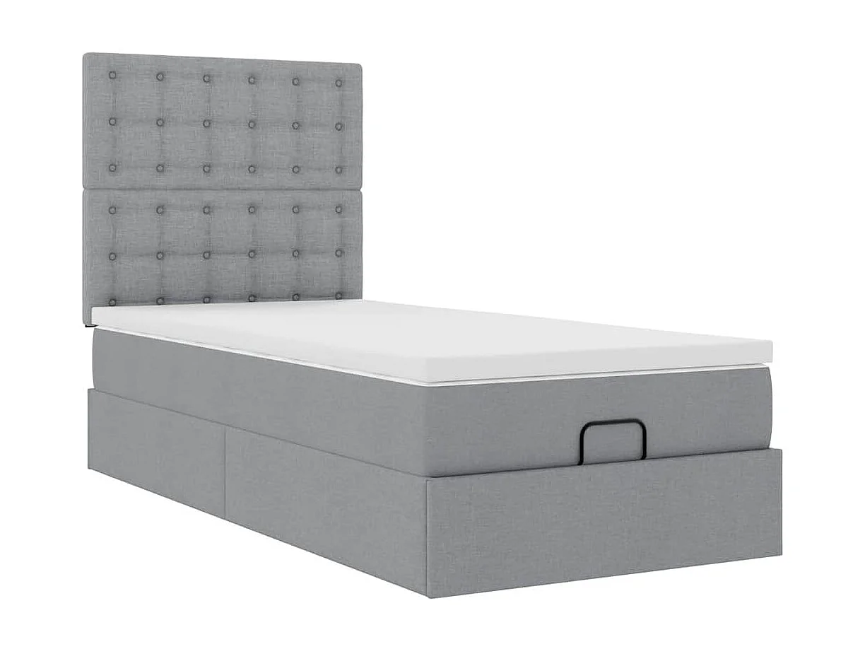 Cadre de lit ottoman et matelas gris clair 90x190 cm tissu