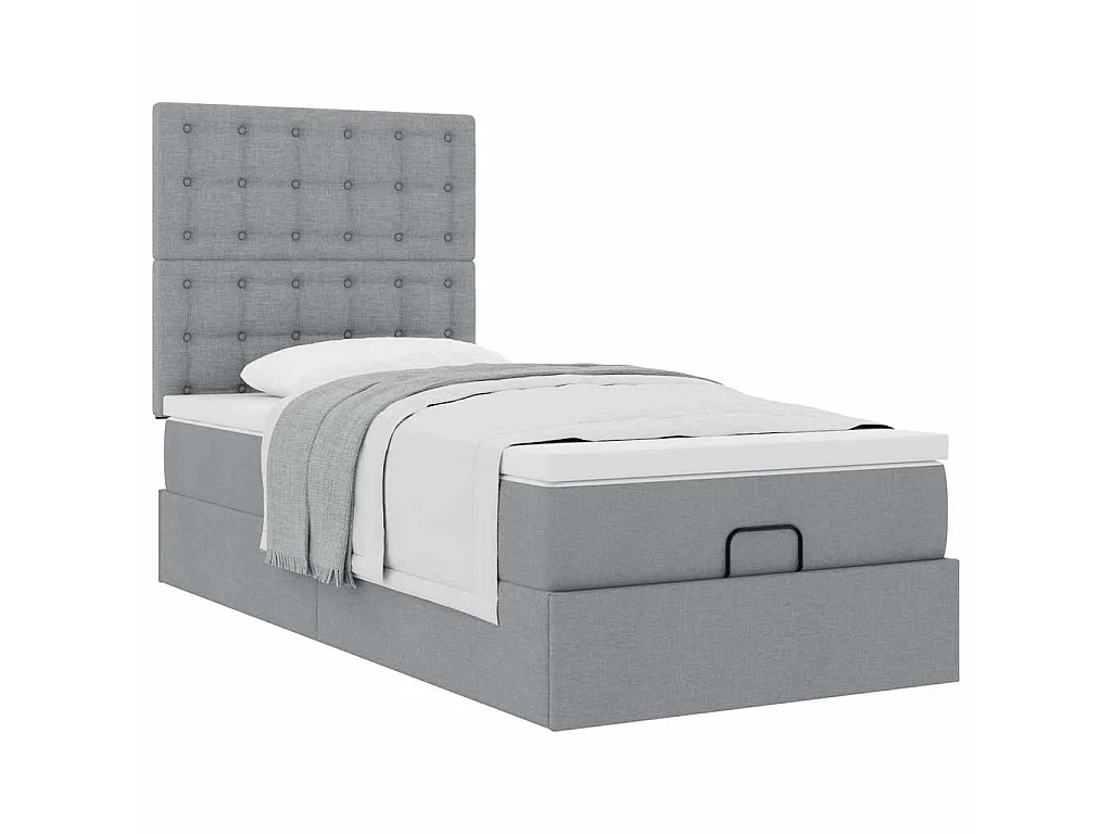 Cadre de lit ottoman et matelas gris clair 90x190 cm tissu