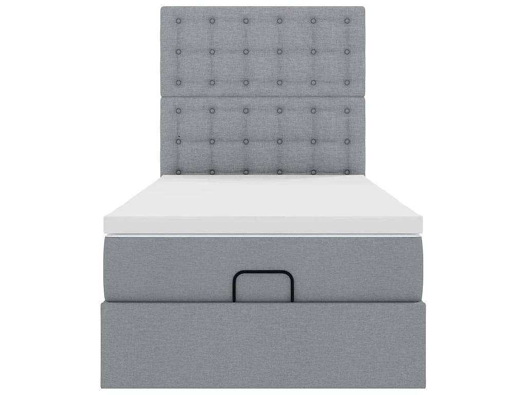 Cadre de lit ottoman et matelas gris clair 90x190 cm tissu