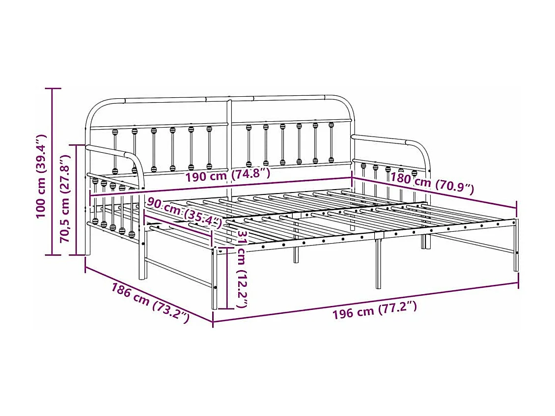 Estructura de cama de día con cabecera Blanco 90 x 190 cm Acero