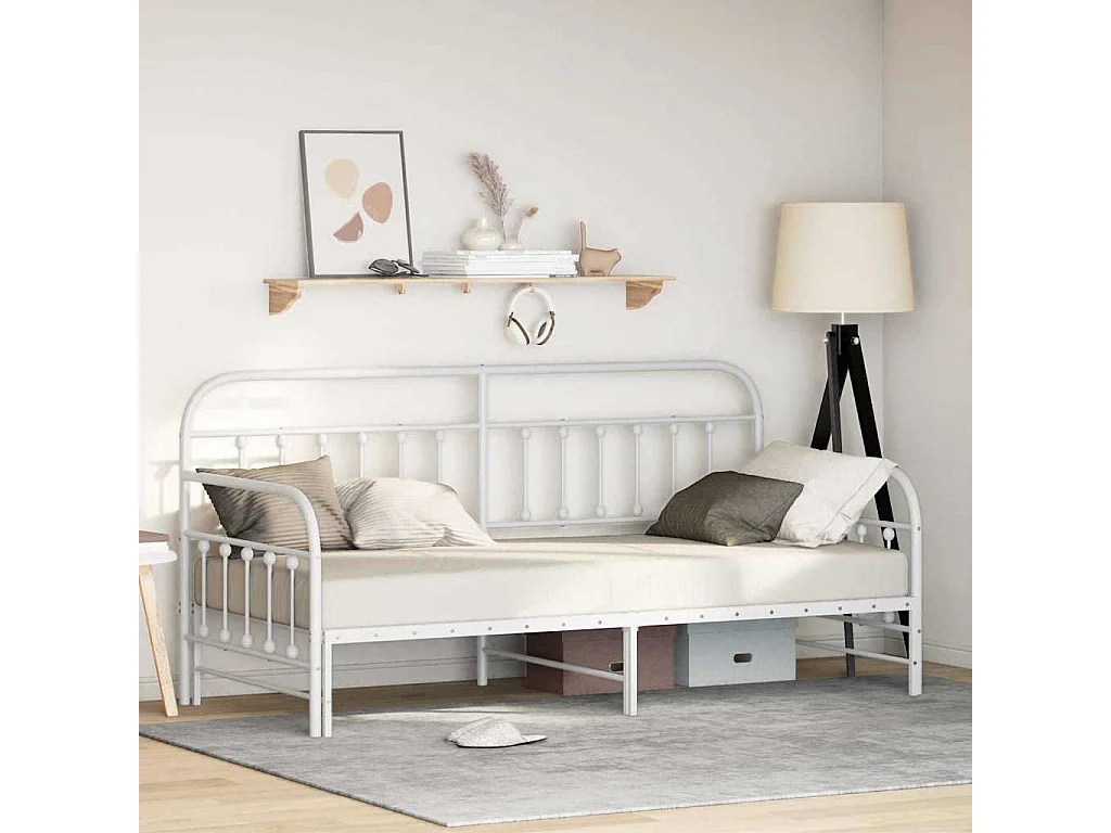 Cadre de lit de jour Blanc 90 x 190 cm Acier enduit de poudre