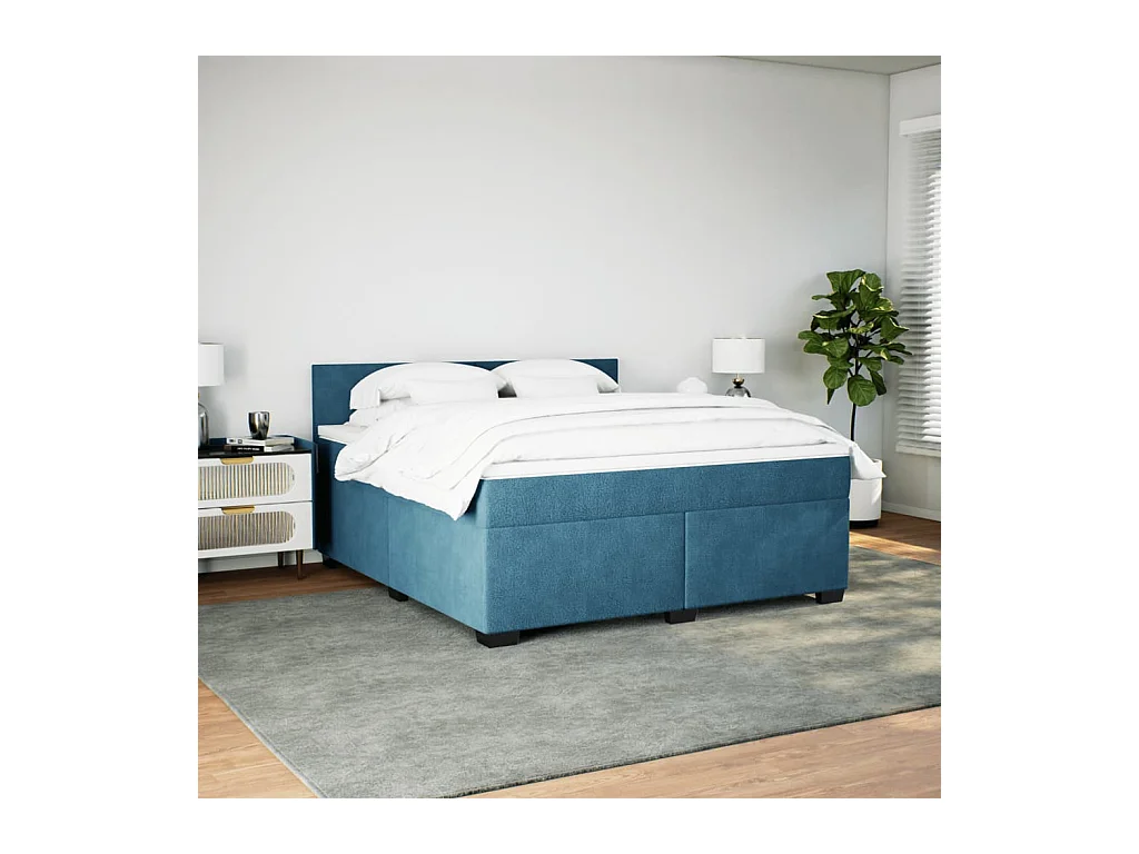Boxspringbett mit Matratze Blau 180x200 cm Samt