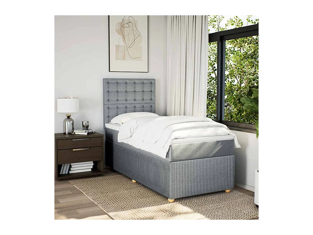 Boxspring met matras stof lichtgrijs 90x200 cm