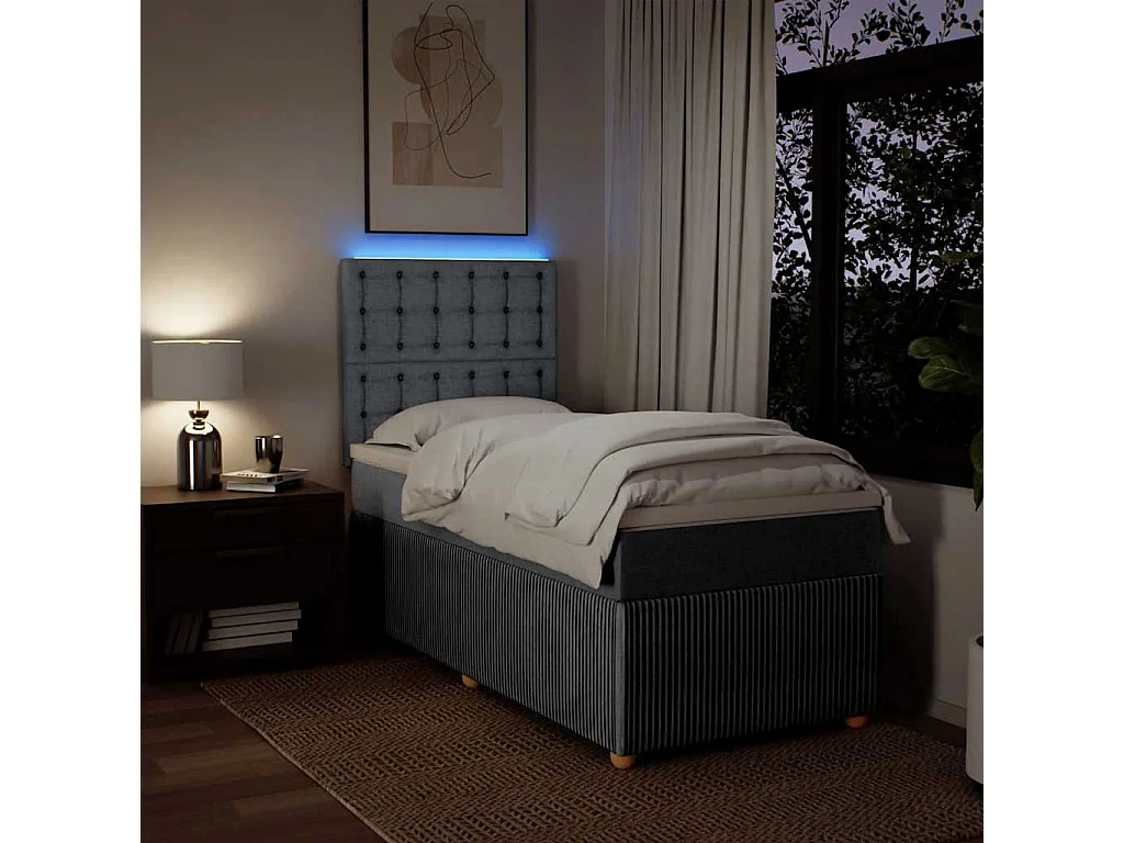 Boxspringbett mit Matratze Hellgrau 90x200 cm Stoff