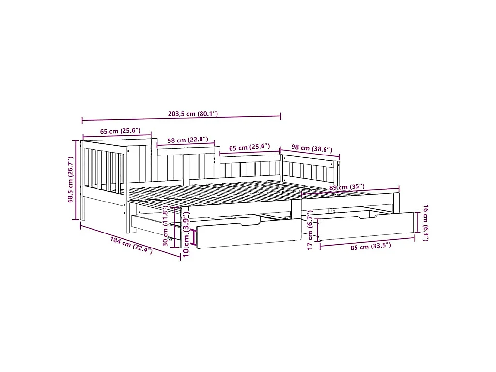 Divano Letto Estraibile con Cassetti senza Materasso 90x200 cm