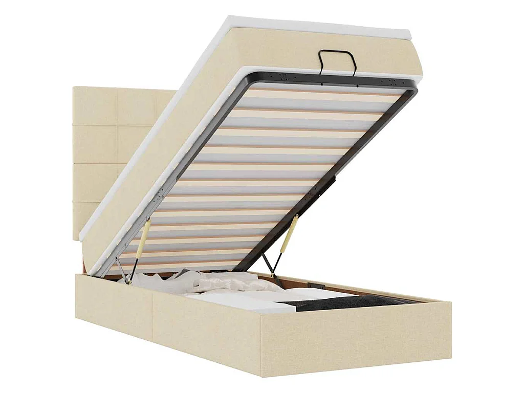 Bed met matras 90x200 cm stof crèmekleurig