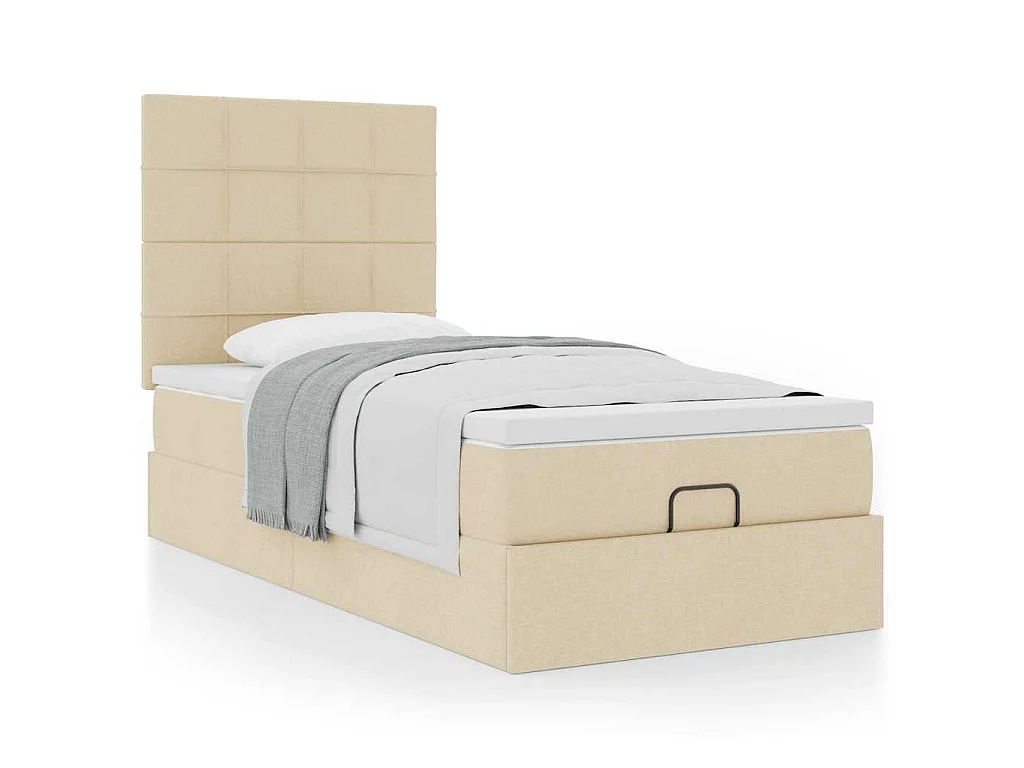 Bed met matras 90x200 cm stof crèmekleurig