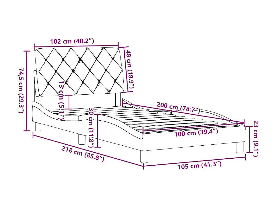 Bedframe zonder matras 100x200 cm stof donkerbruin