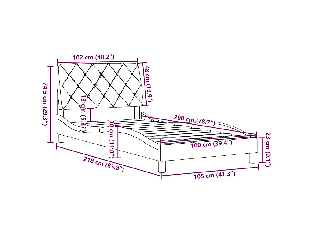 Bedframe zonder matras 100x200 cm stof donkerbruin
