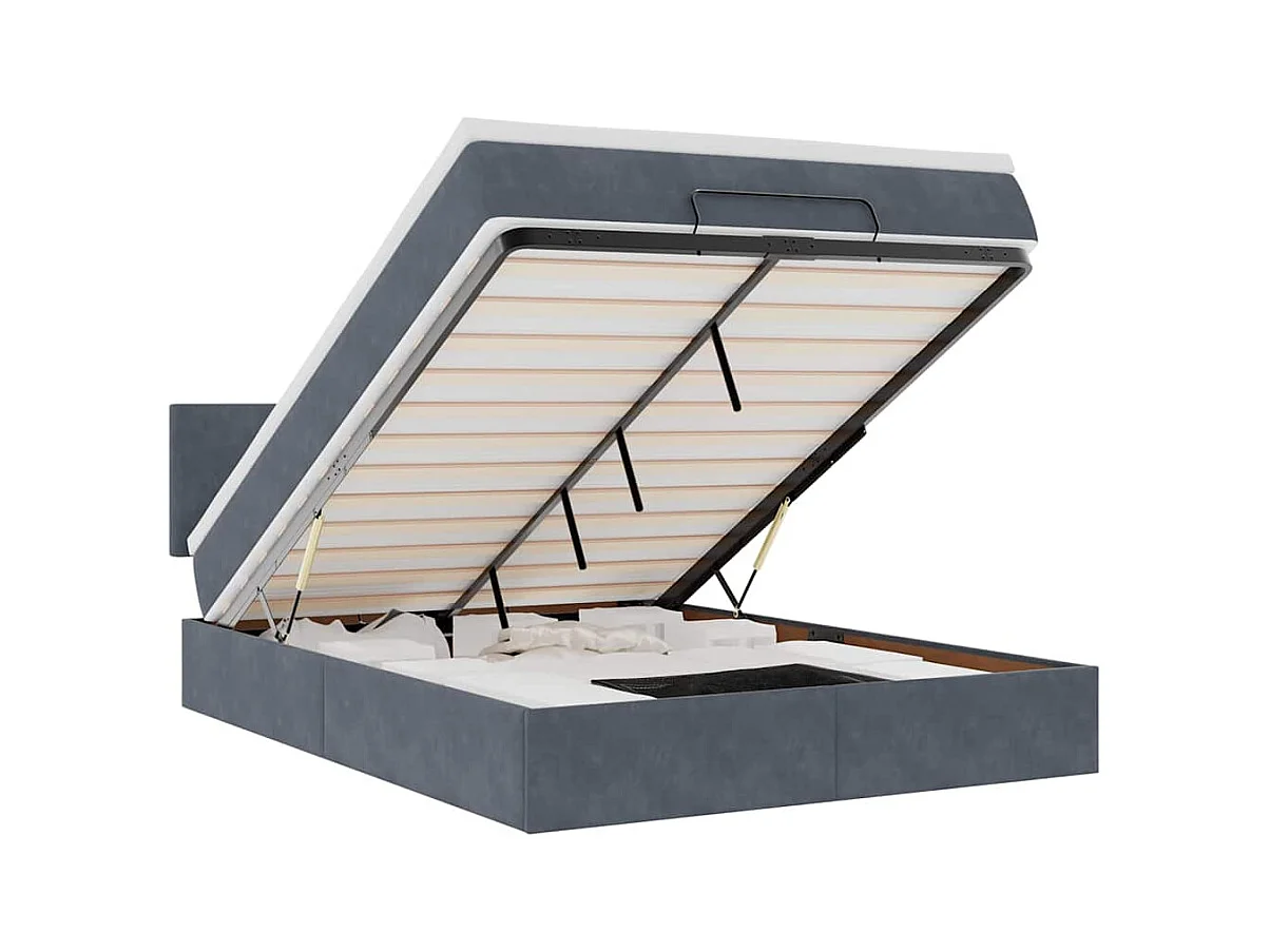 Estructura cama otomana colchón terciopelo gris oscuro