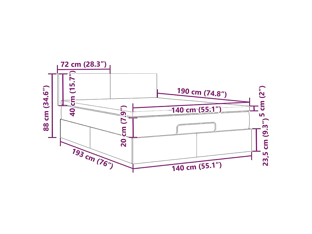 Ottoman bed met matras en LED's 140x190cm fluweel donkergrijs