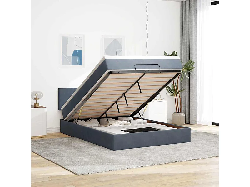 Estrutura de cama otomana com colchão 140x190cm cinzento escuro