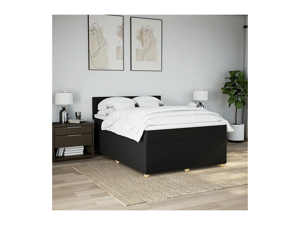 Sommier à lattes de lit avec matelas Noir 140x190 cm Tissu