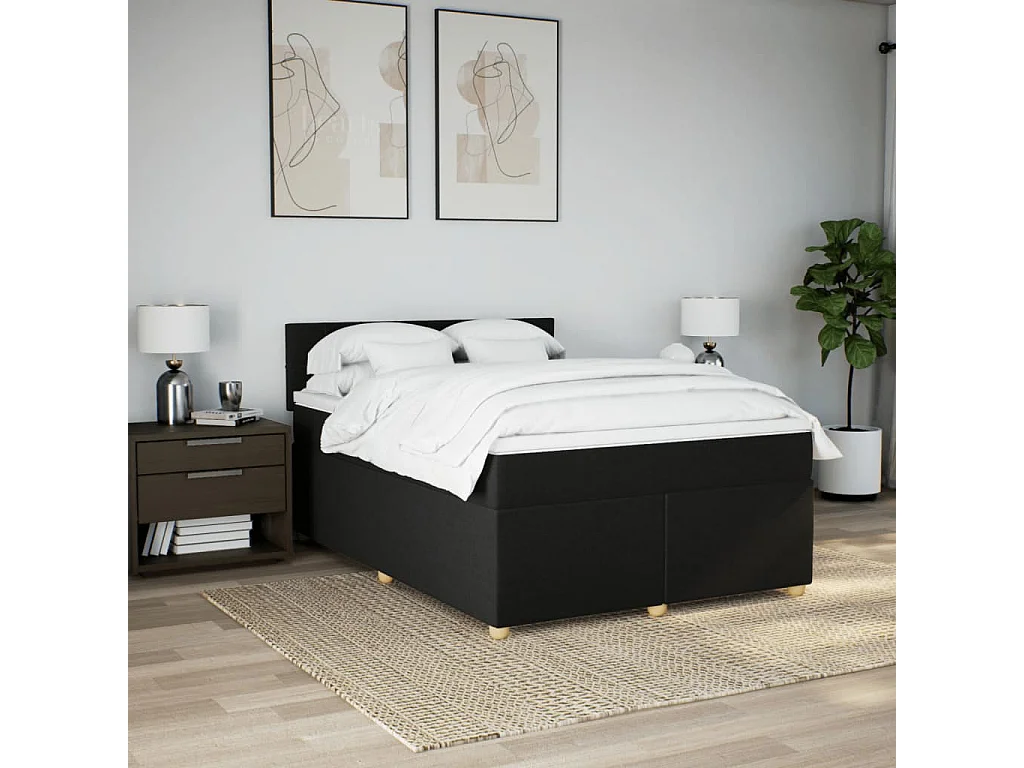 Cama com molas/colchão 140x190 cm tecido preto