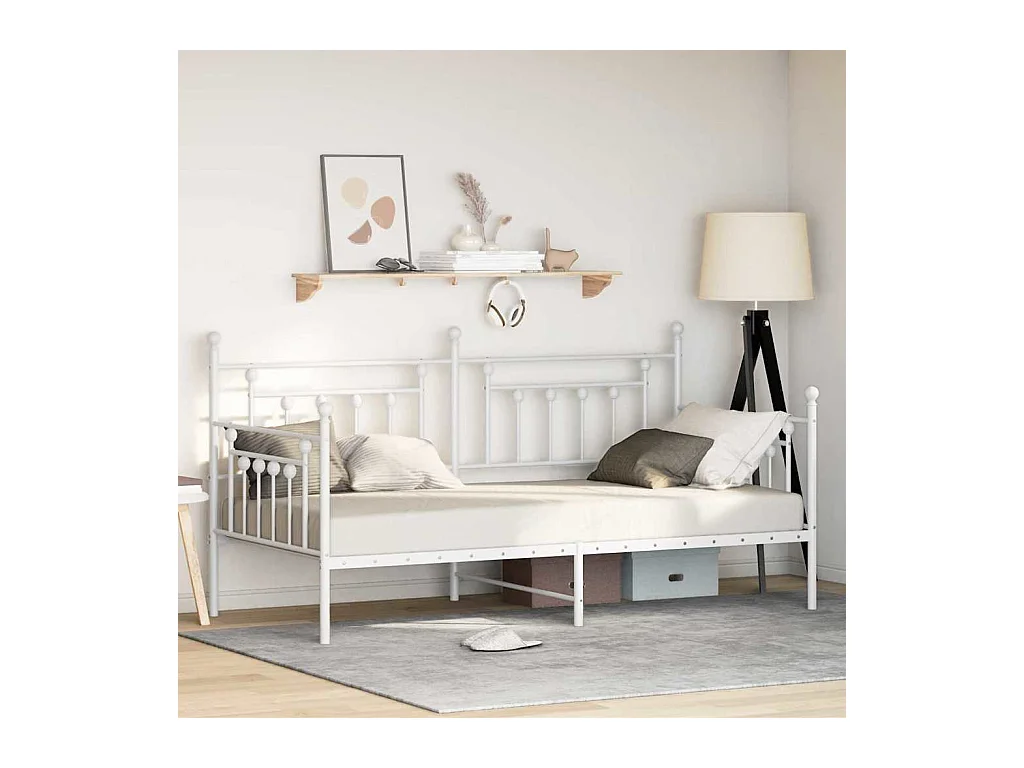 Cadre de lit de jour avec tête de lit Blanc 90 x 200 cm Acier