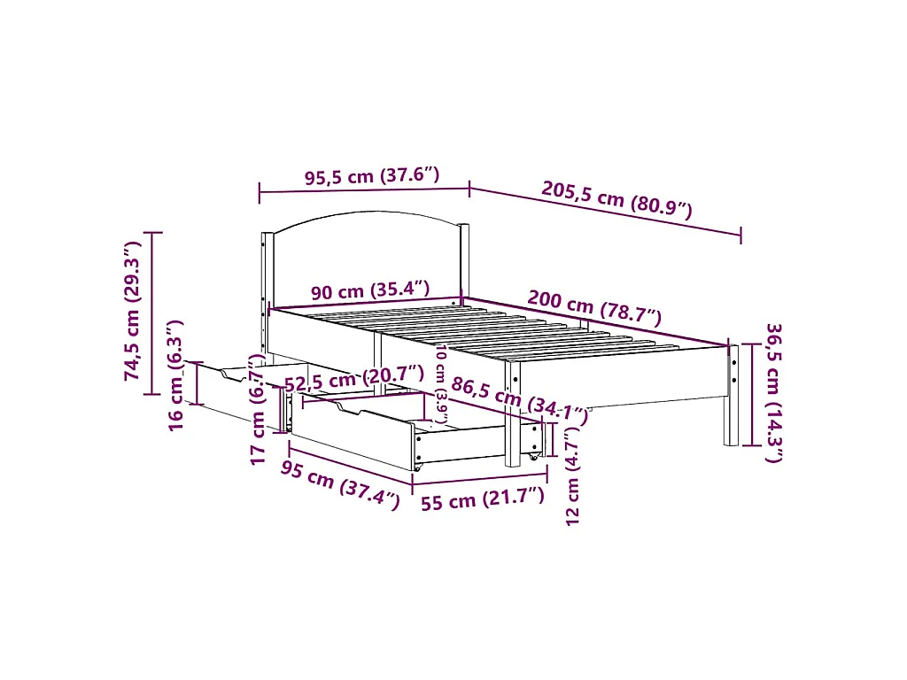 Estructura de cama sin colchón madera de pino blanca 90x200 cm