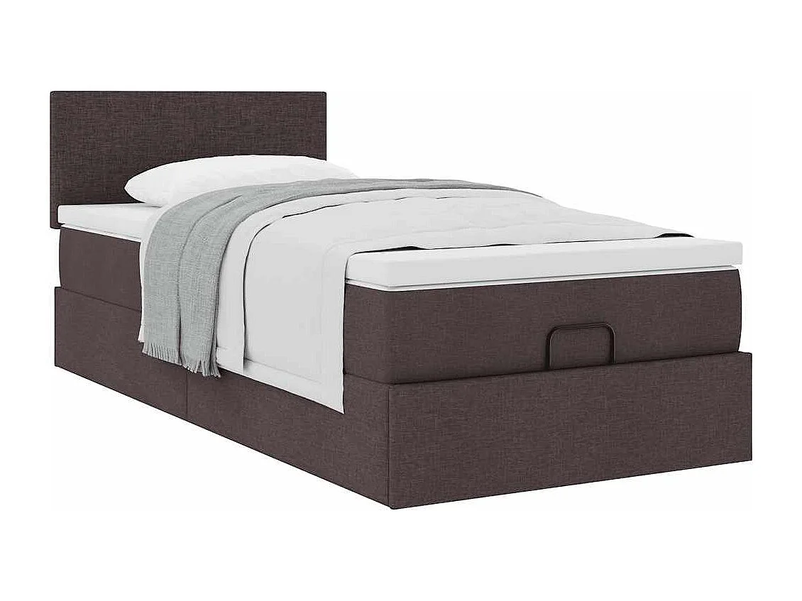 Pouf Letto con Materasso Marrone Scuro 90x200 cm in Tessuto