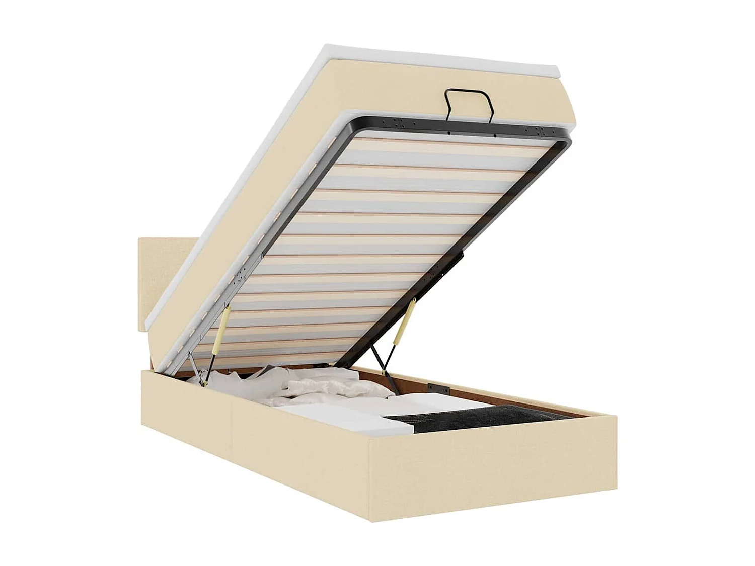 Ottomane Bett mit Matratze & LEDs Creme 90x200 cm Stoff