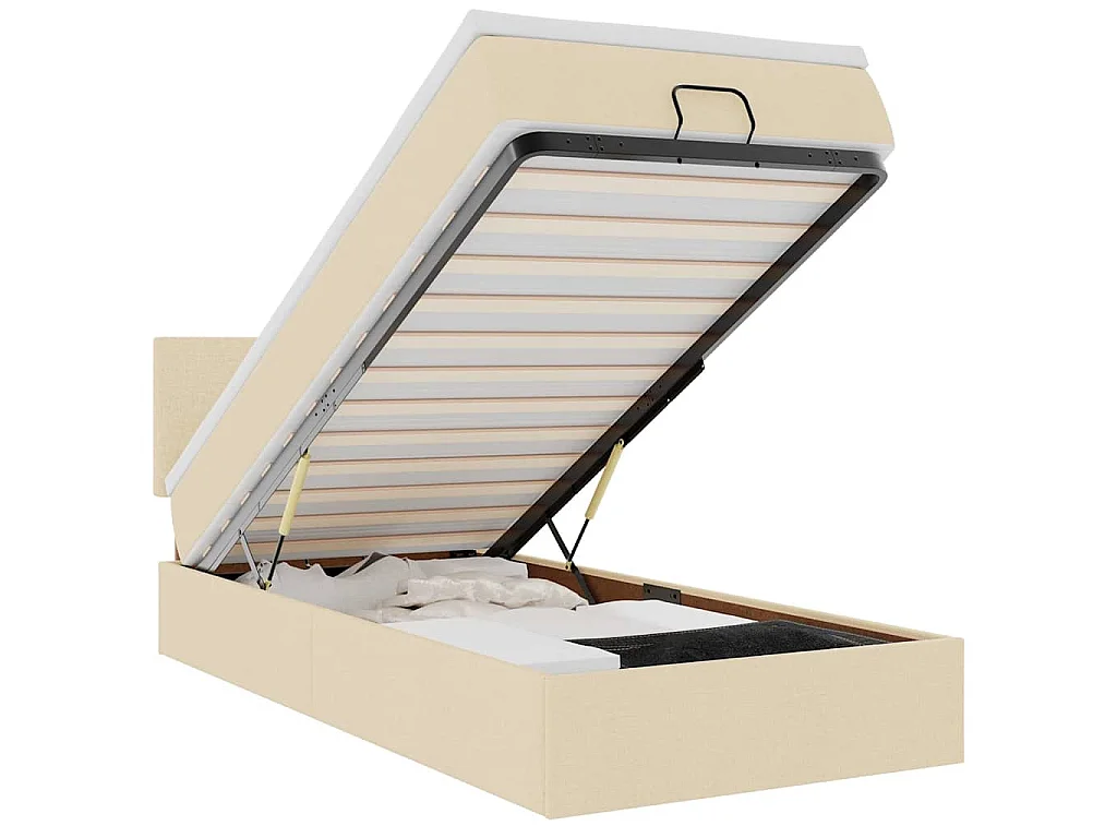 Pouf Letto con Materasso e LED Crema 90x200 cm in Tessuto