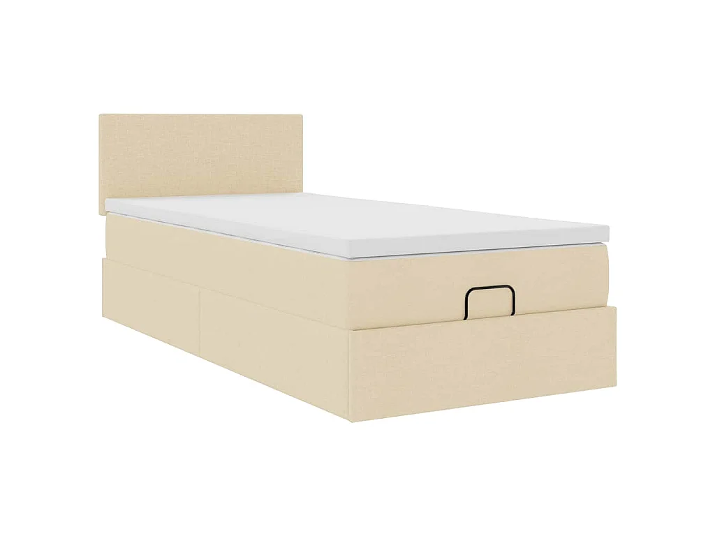 Pouf Letto con Materasso e LED Crema 90x200 cm in Tessuto