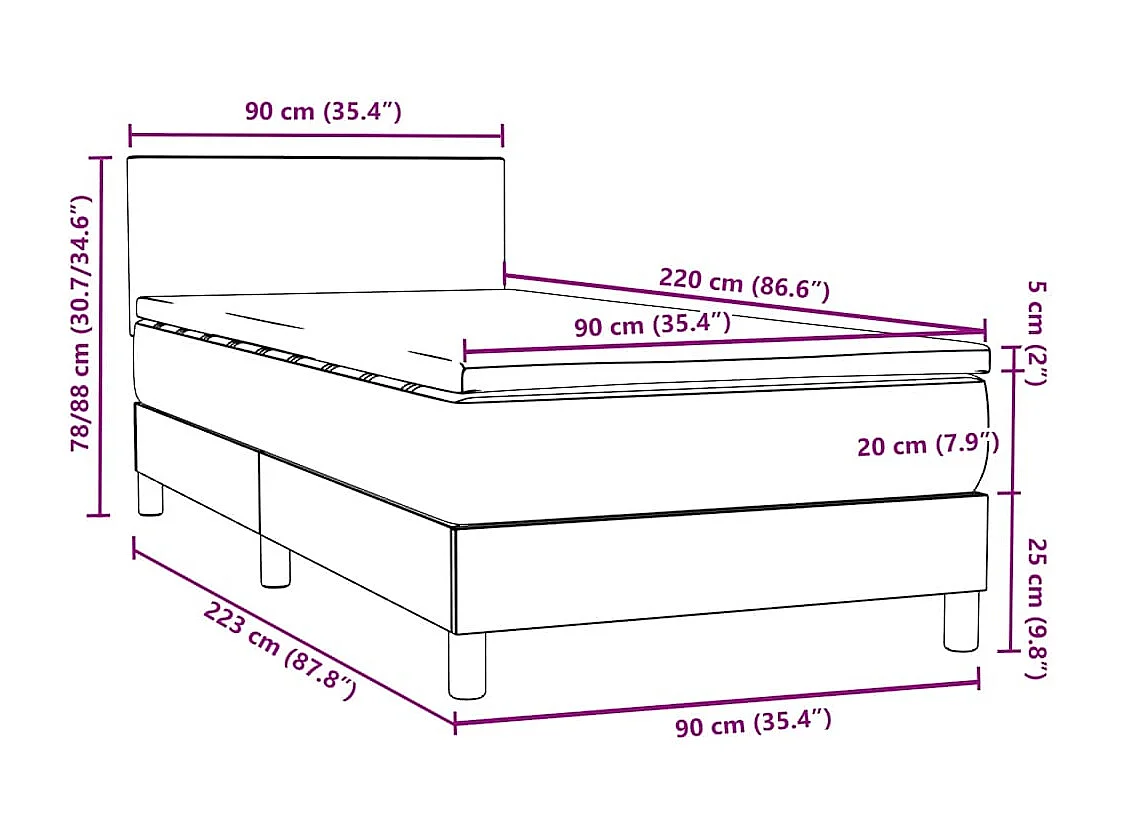 Cama com molas/colchão 90x220 cm veludo verde-escuro