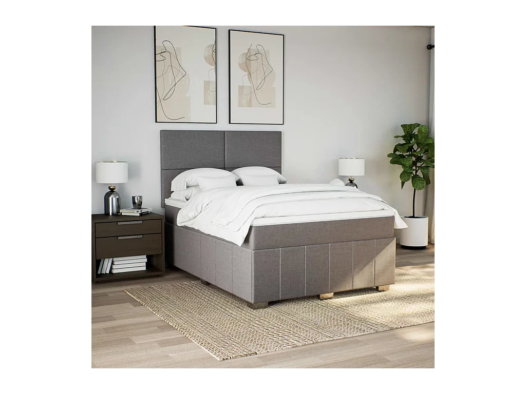 Sommier à lattes de lit avec matelas Taupe 160x200 cm Tissu