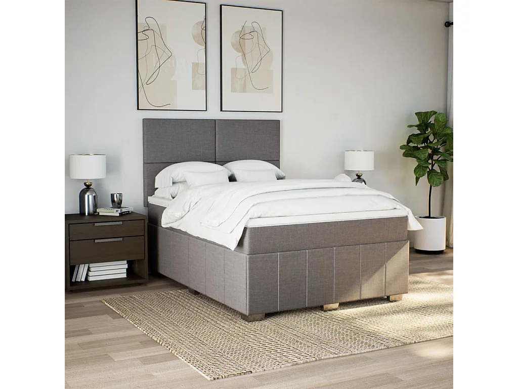 Sommier à lattes de lit avec matelas Taupe 160x200 cm Tissu