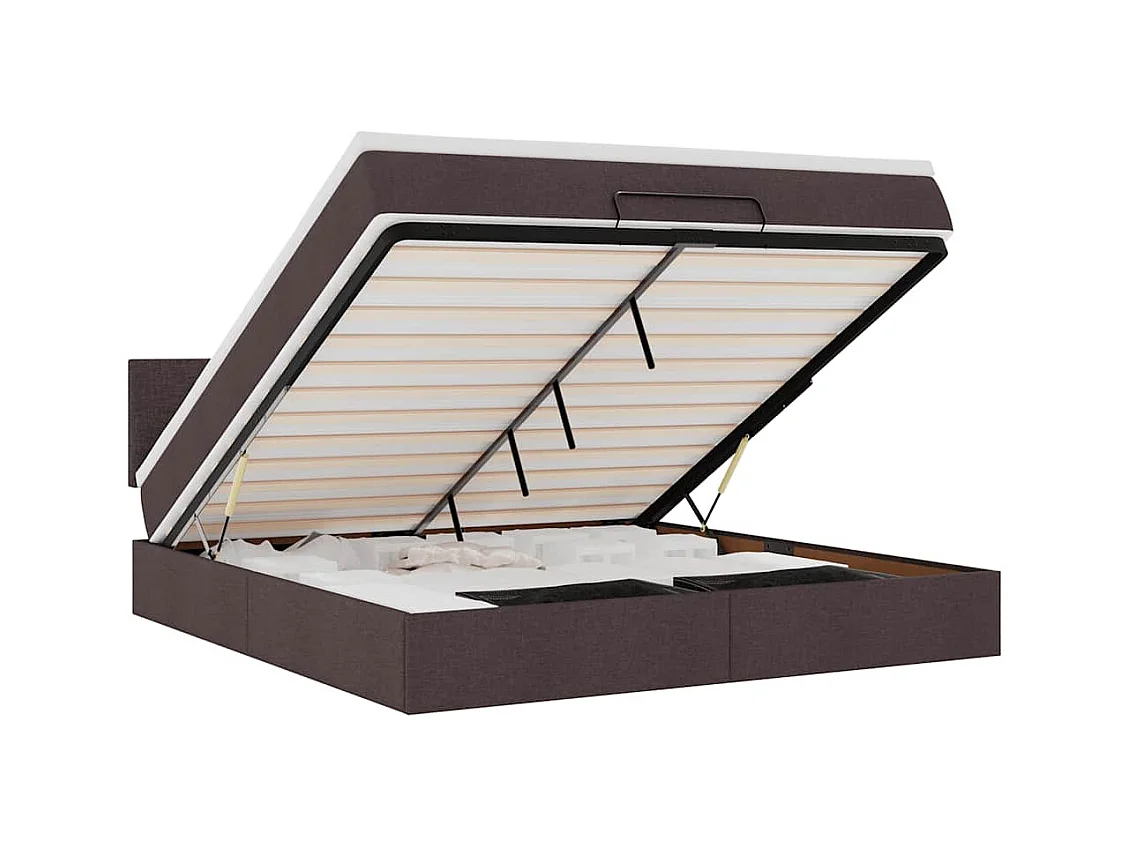 Lit ottoman avec matelas et LED Marron foncé 180x200 cm tissu