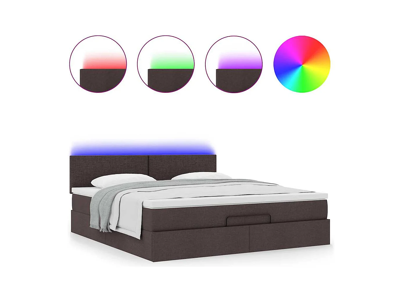 Lit ottoman avec matelas et LED Marron foncé 180x200 cm tissu