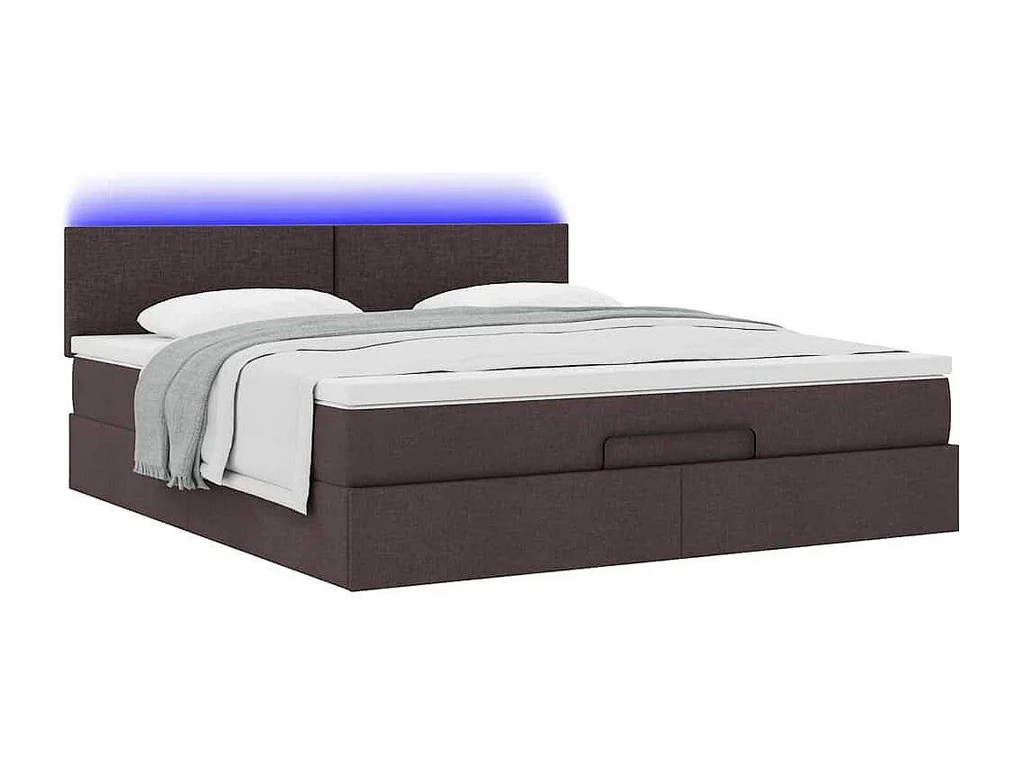 Lit ottoman avec matelas et LED Marron foncé 180x200 cm tissu